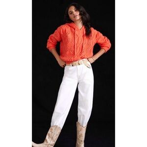 Pilcro Anthropologie Oversized Yarn Knit Cable-Knit Hoodie in Coral L